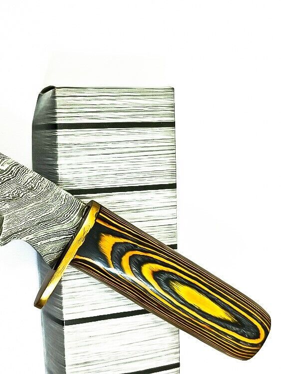 12.5" Handmade Damascus Steel Bowie Knife – Walnut Wood Handle & Brass Guard with Sheath