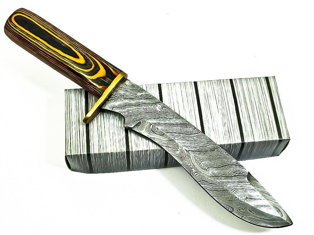 12.5" Handmade Damascus Steel Bowie Knife – Walnut Wood Handle & Brass Guard with Sheath