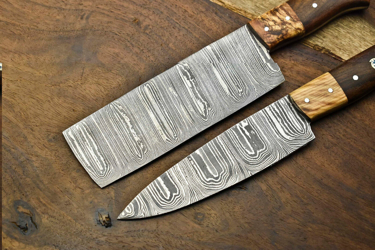 Lot of 2 Handmade Damascus Steel Chef Knives Set – Kitchen Knife Set