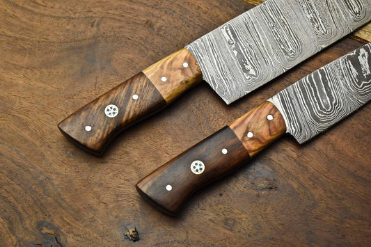 Lot of 2 Handmade Damascus Steel Chef Knives Set – Kitchen Knife Set