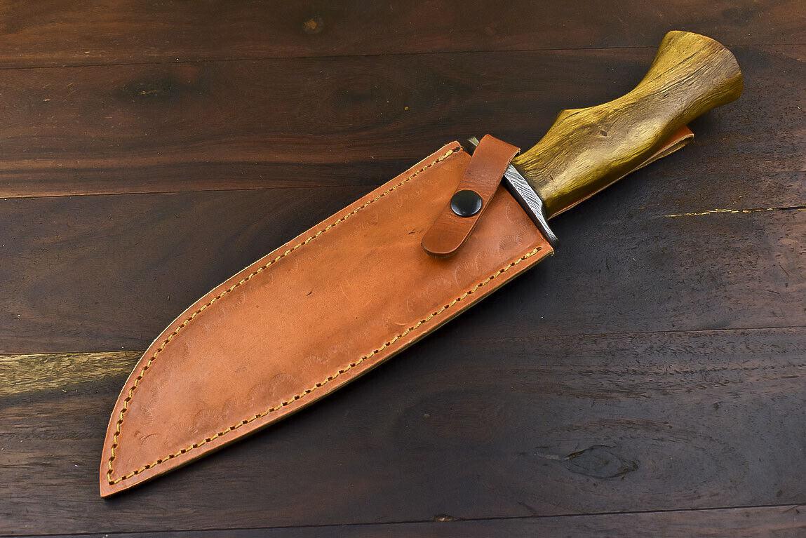 13.5" Handmade Damascus Bowie Knife – Hardwood Handle