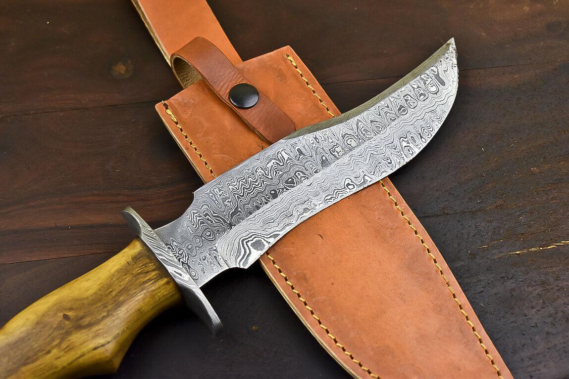 13.5" Handmade Damascus Bowie Knife – Hardwood Handle