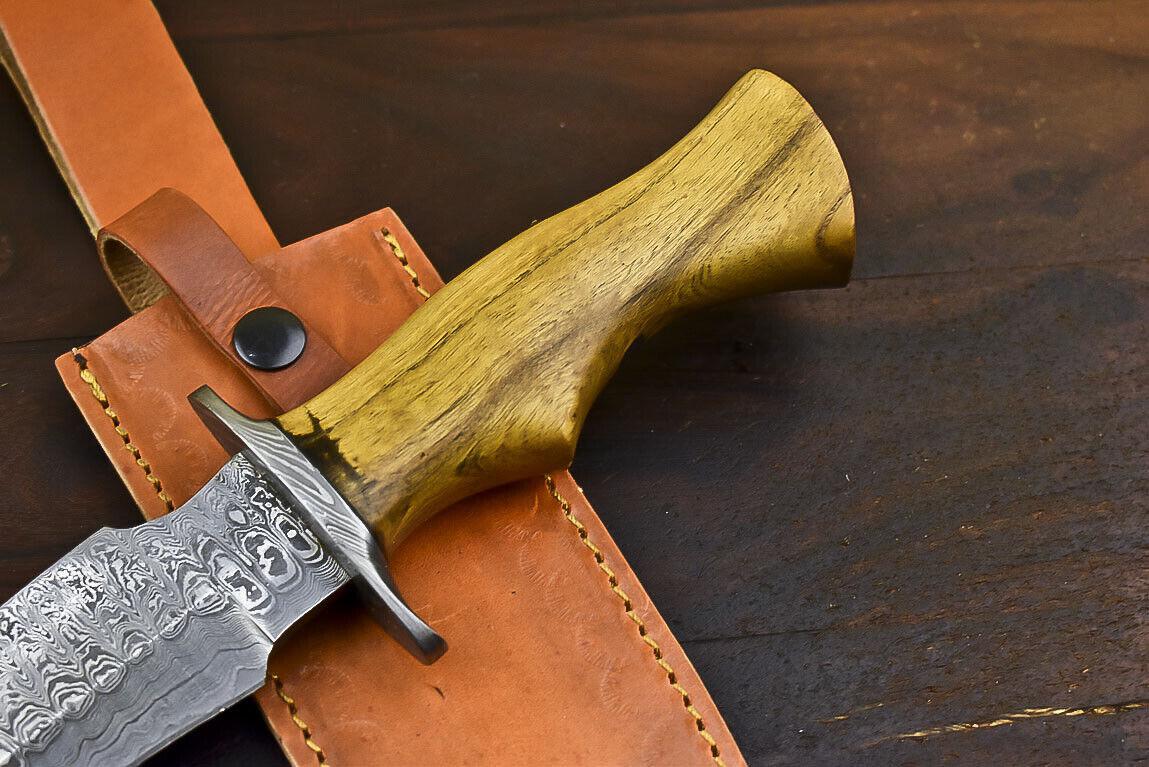 13.5" Handmade Damascus Bowie Knife – Hardwood Handle