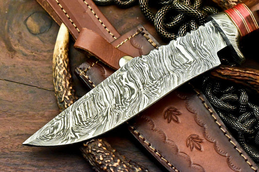 12" Custom Damascus Bowie Knife | Walnut Wood Handle