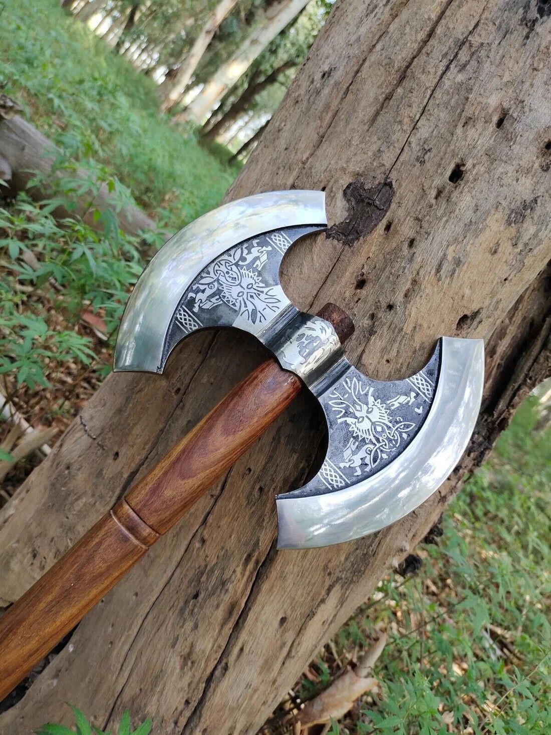 Double Head Carbon Steel Viking Axe – Outdoor Hunting and Camping Axe with Wood Handle