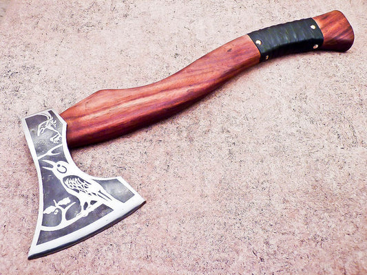 Hand Forged Viking Bearded Axe – 16 Inch Carbon Steel Hatchet with Olive Wood Handle
