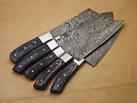 Rody Stan Handmade Damascus Chef Knife Set – Full Tang (5 Pcs)