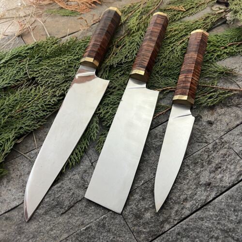 Hand Forged D2 Steel Chef Knife Set with Cleaver and Paring Knife, Rosewood Handle