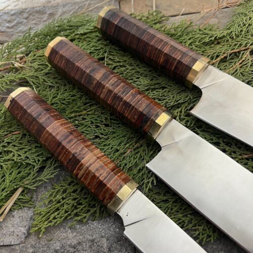 Hand Forged D2 Steel Chef Knife Set with Cleaver and Paring Knife, Rosewood Handle