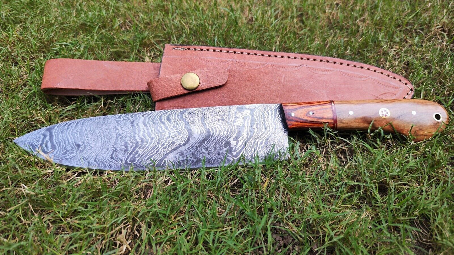 Handcrafted Damascus Steel Chef Knife | Full Tang Kitchen & Fillet Knife with Wooden Handle