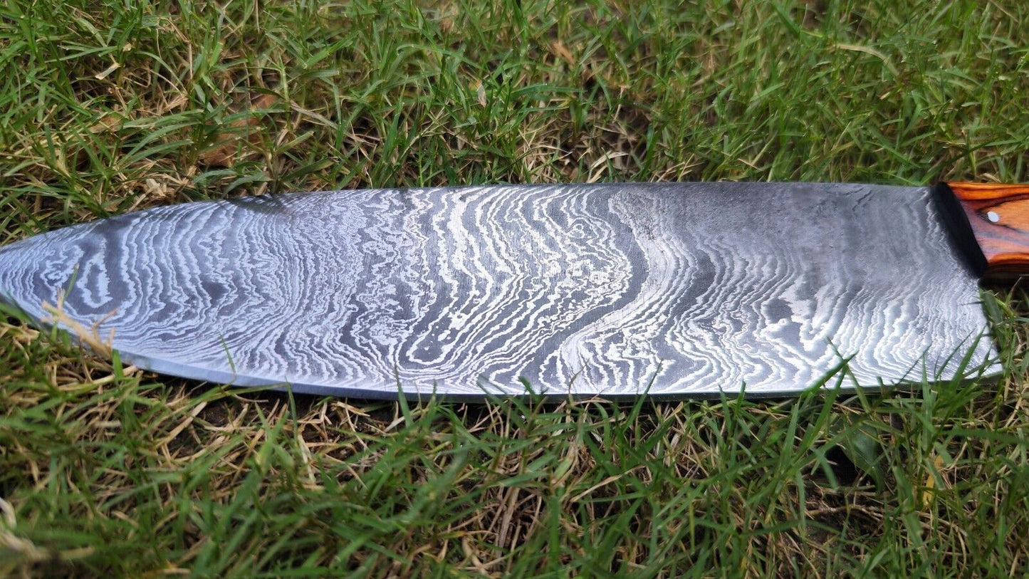 Handcrafted Damascus Steel Chef Knife | Full Tang Kitchen & Fillet Knife with Wooden Handle