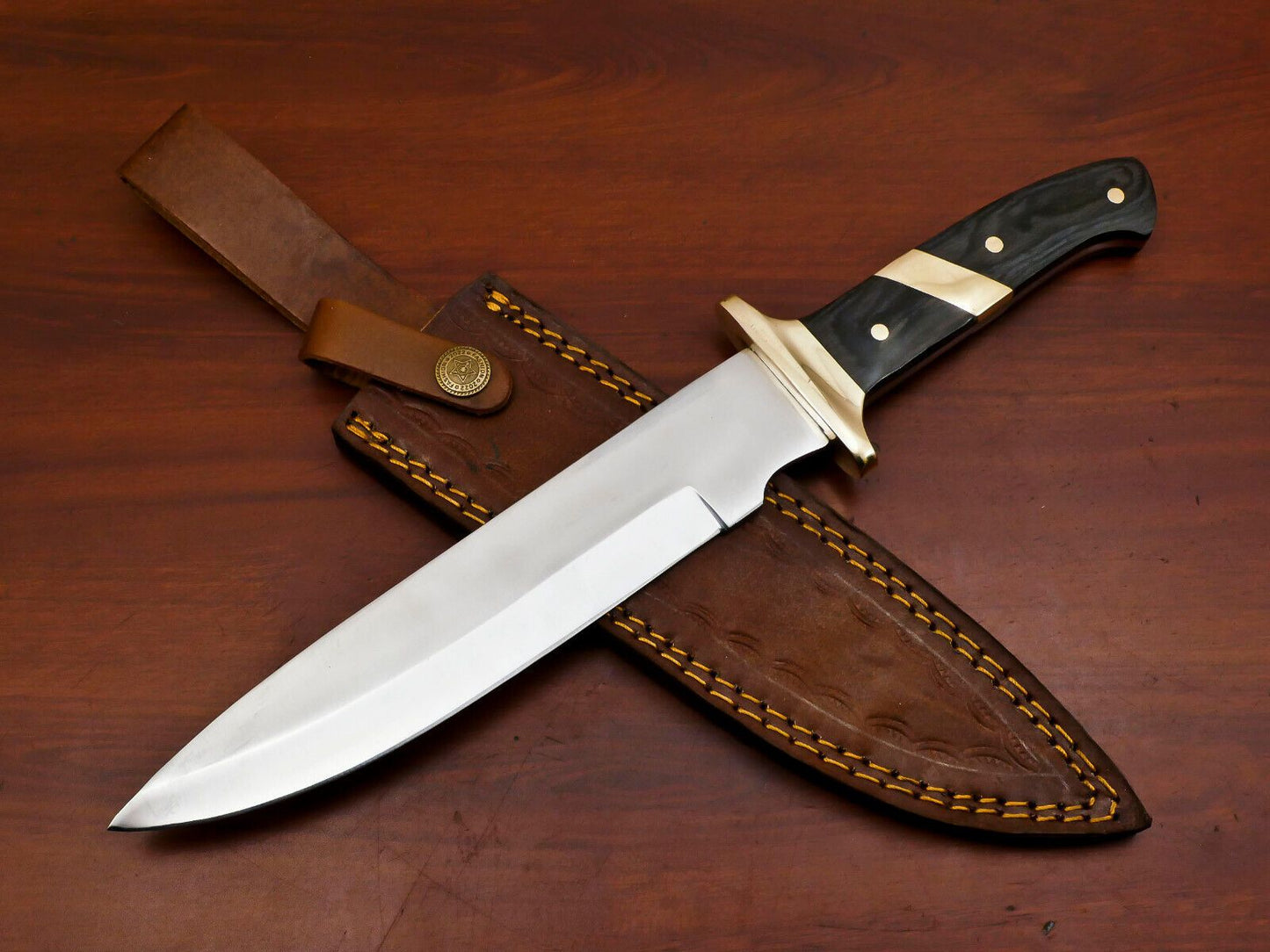 Elite 12-Inch D2 Steel Full Tang Bowie Hunting Knife with Brass Guard