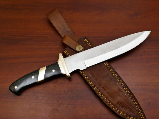 Elite 12-Inch D2 Steel Full Tang Bowie Hunting Knife with Brass Guard
