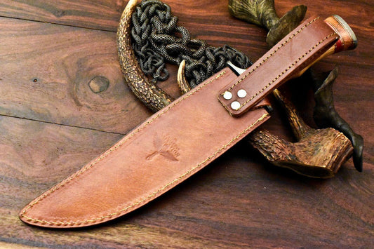 Rare Handmade Damascus Steel Bowie Knife – 15" Hunting Blade with Olive Wood Handle