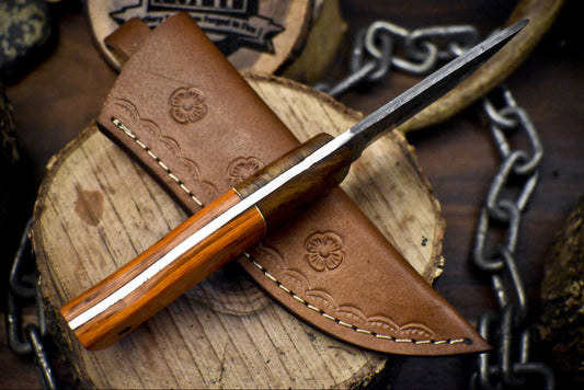 Forged Ladder Damascus Skinner Knife 8" Hardwood Handle Outdoor Hunting Blade