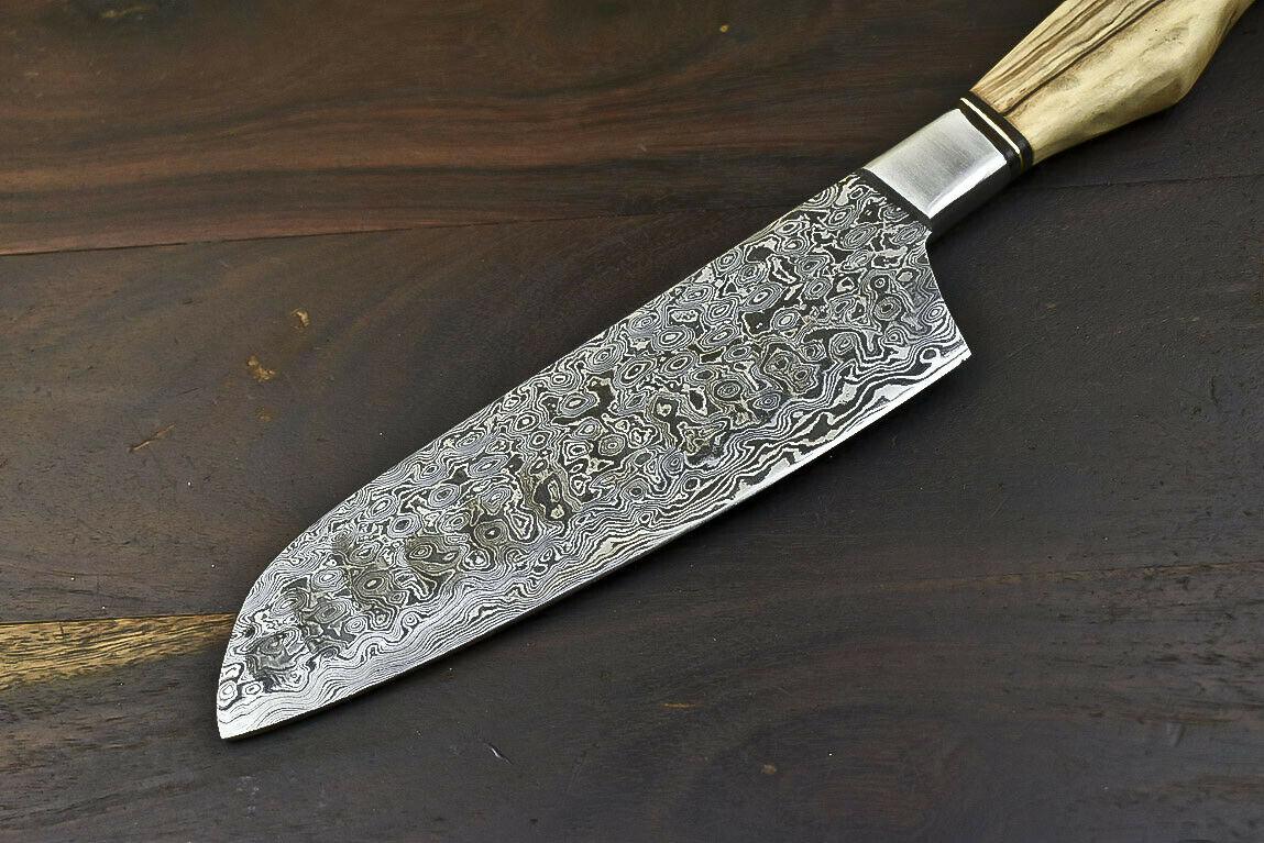 Hand-Forged Damascus Steel Tanto Hunter & Chef Knife with Olive Wood Handle, Full Tang, Razor-Sharp Edge
