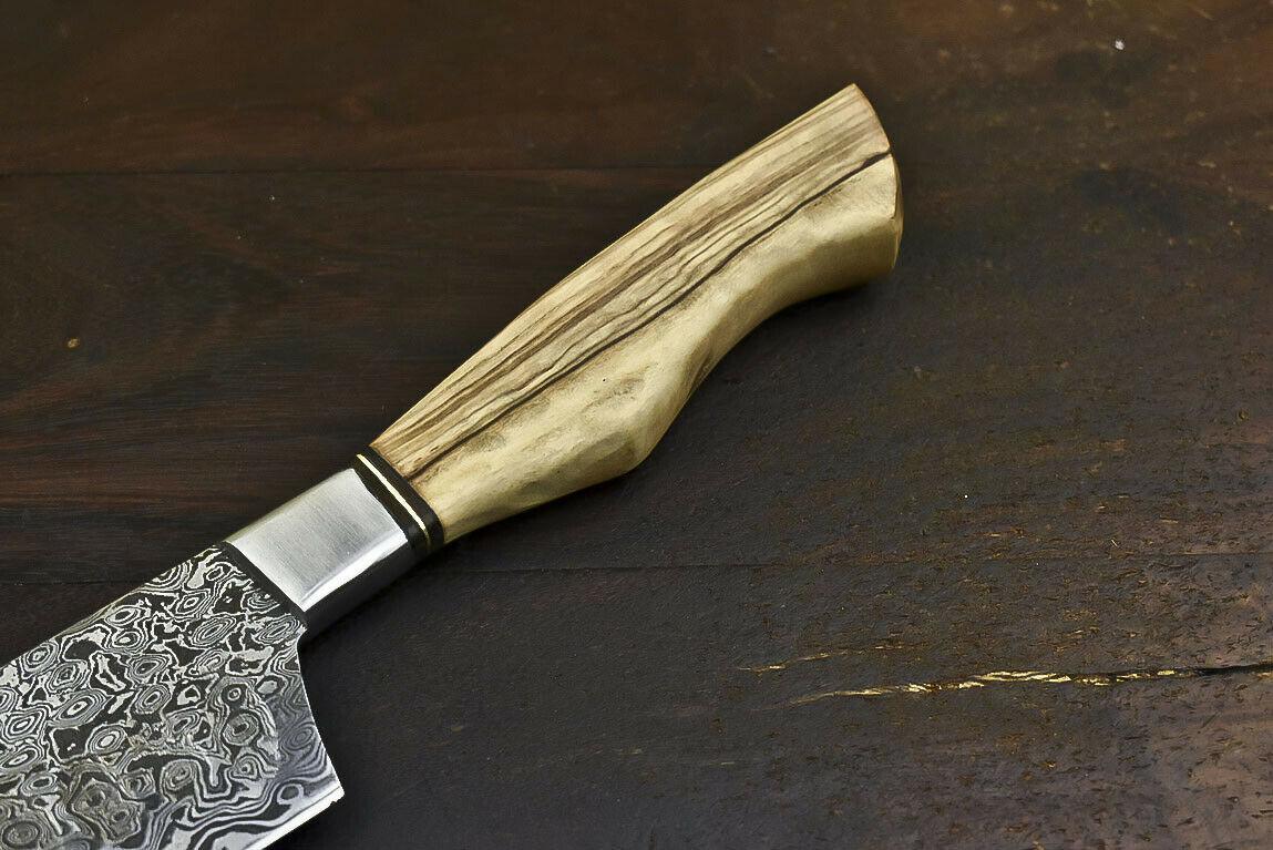 Hand-Forged Damascus Steel Tanto Hunter & Chef Knife with Olive Wood Handle, Full Tang, Razor-Sharp Edge