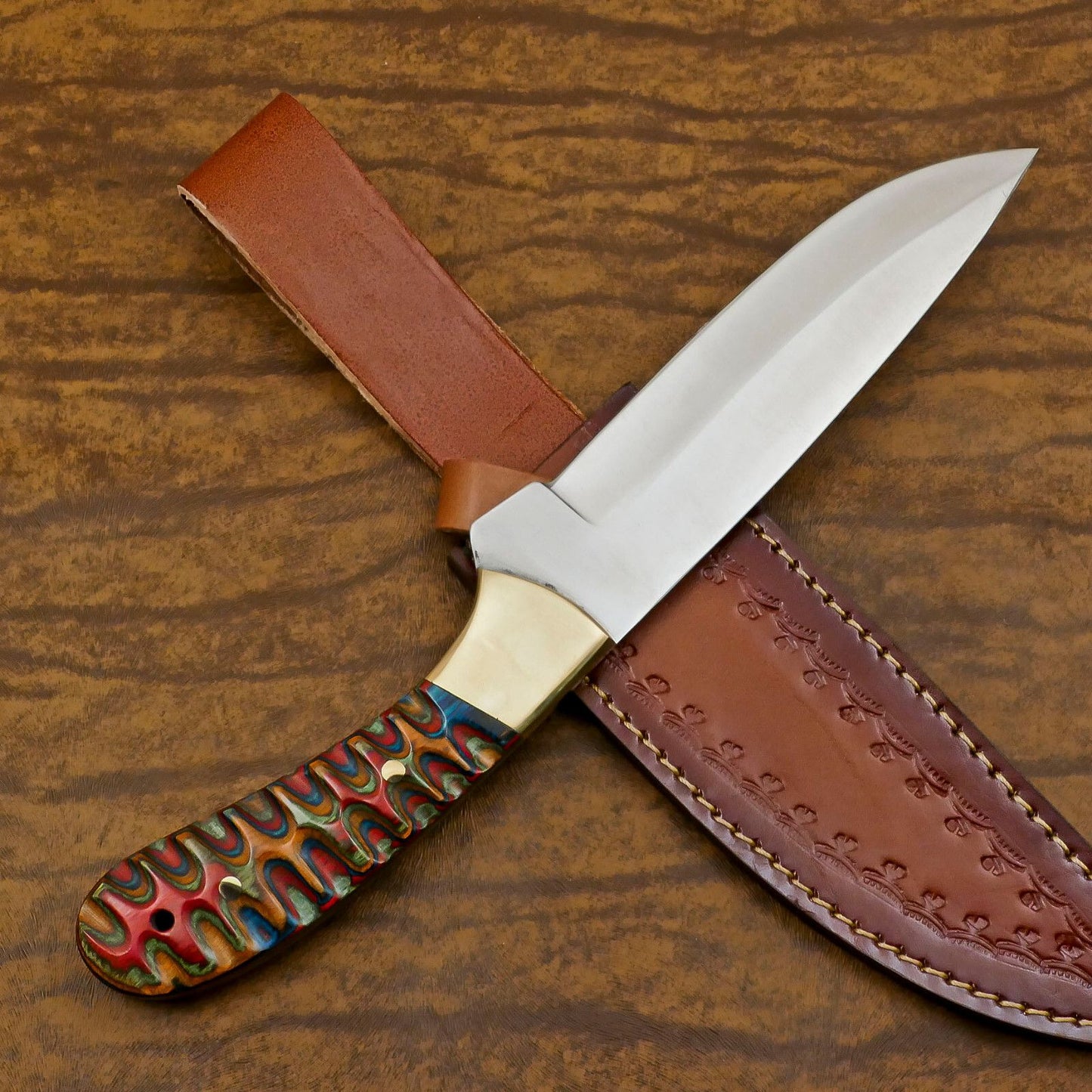 Handcrafted D2 Steel Full Tang Bowie Knife | Hunting & Camping with Pakka Wood Handle