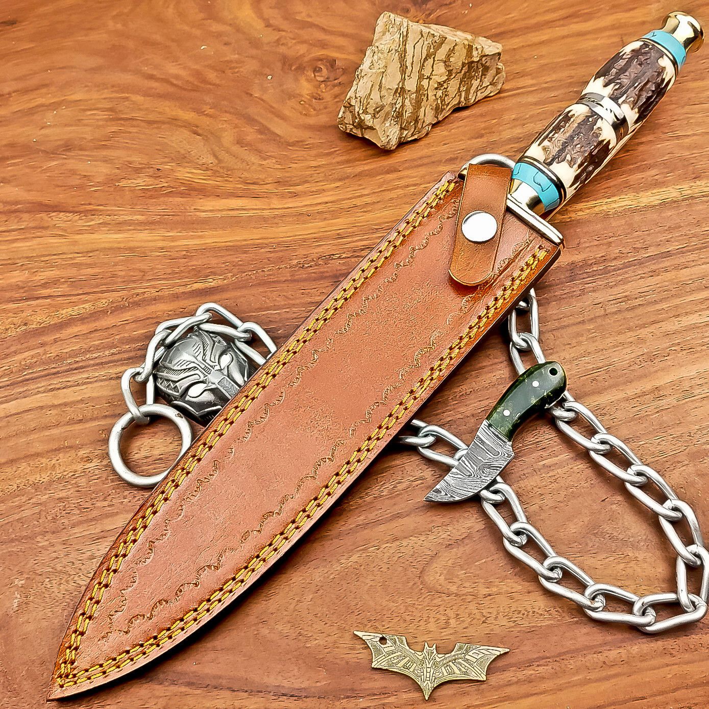 15 Inch Handmade Damascus Steel Hunting Bowie Dagger Knife with Stag Horn Handle