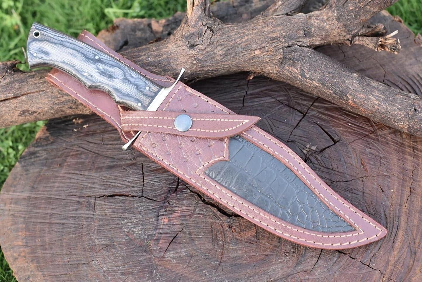 Custom Handmade D2 Steel 12" Bowie Knife with Horizontal Leather Sheath – Hunting & Survival Blade