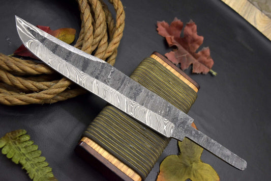 Heritage Forge 12.7 Inch Hammered Damascus Steel Blank Blade Bowie Knife for Hunting and Custom Making