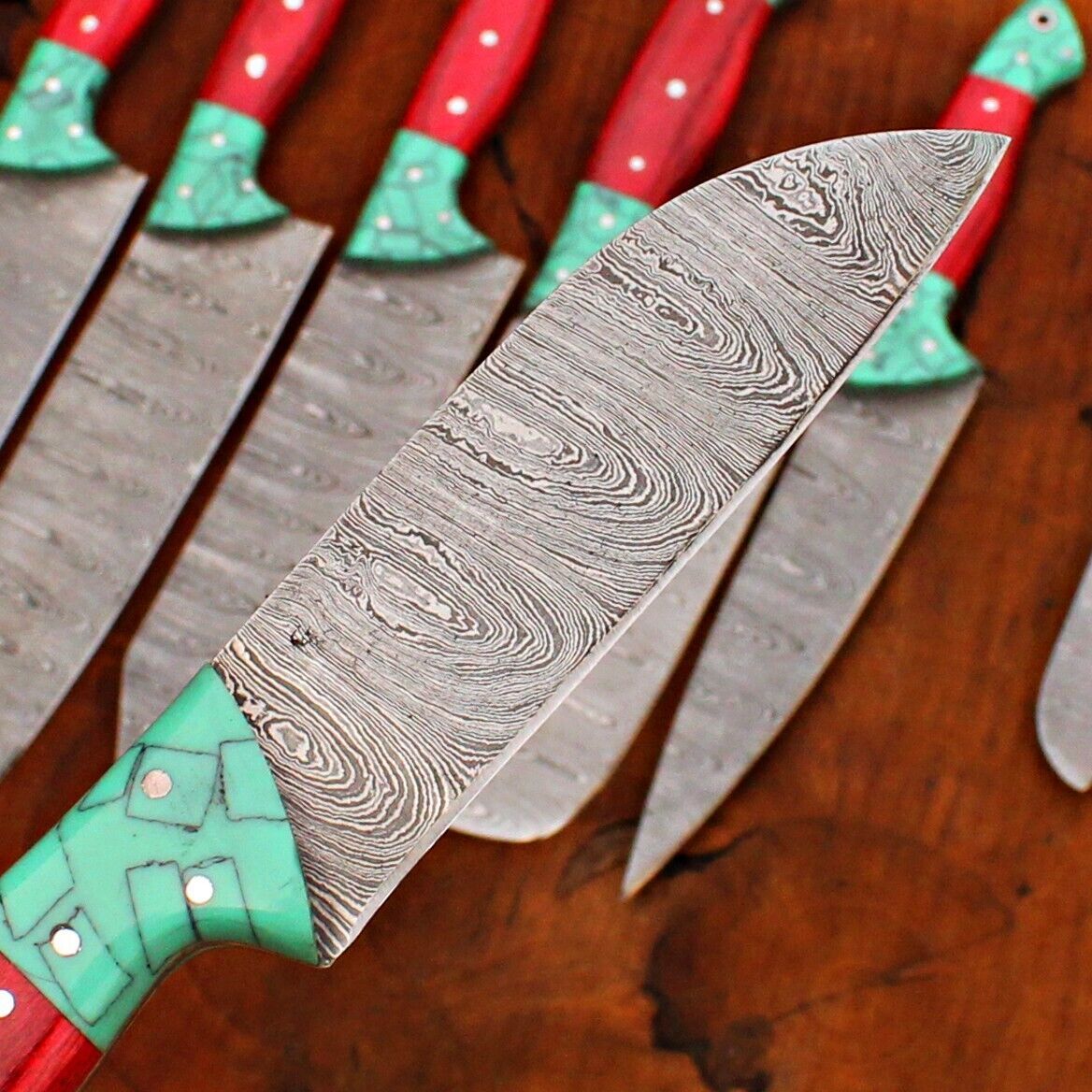 8-Piece Custom Handmade Damascus Forged Steel Chef Knife Set with Sheath