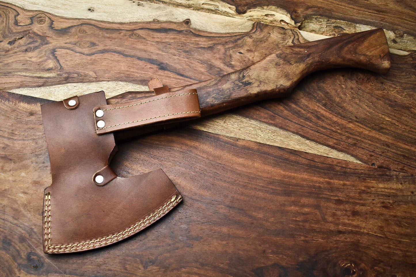 Handmade High Carbon Steel Vikings Hatchet – Etched Blade with Leather Sheath