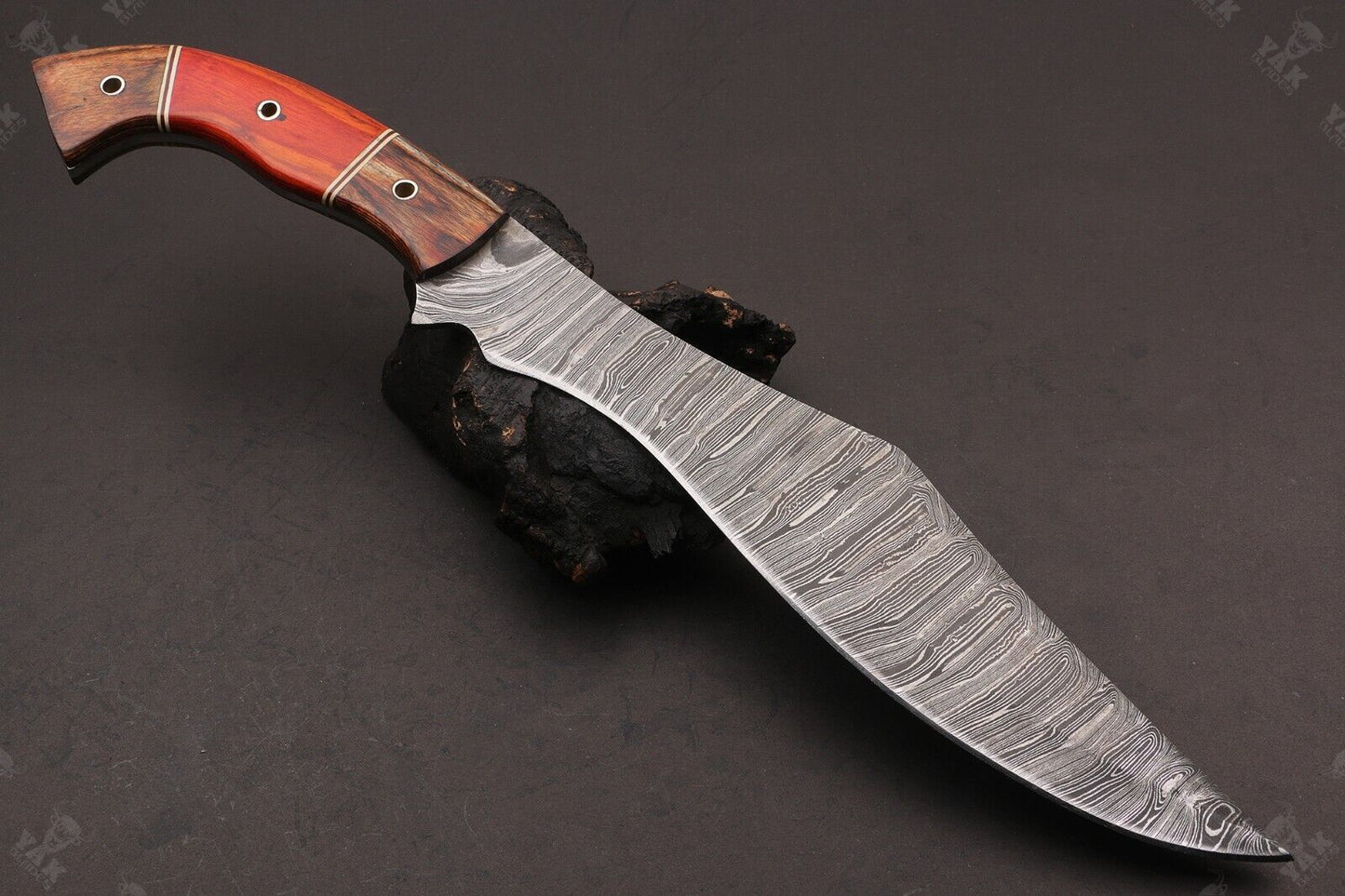 15.5 Inch Custom Handmade Twist Damascus Bowie Knife with Wood Handle by Heritage Forge