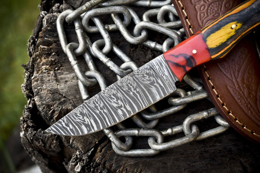 Forged Twist Damascus Skinner Knife with Hardwood Handle and Micarta Bolster – 8.5" Handmade Hunting Knife