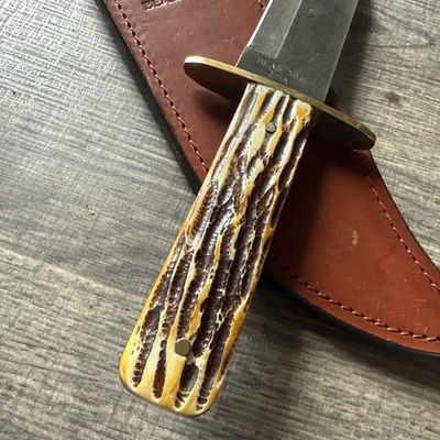 Heritage Forge Damascus Steel Bowie Knife 7.5 Inch Blade with Leather Sheath