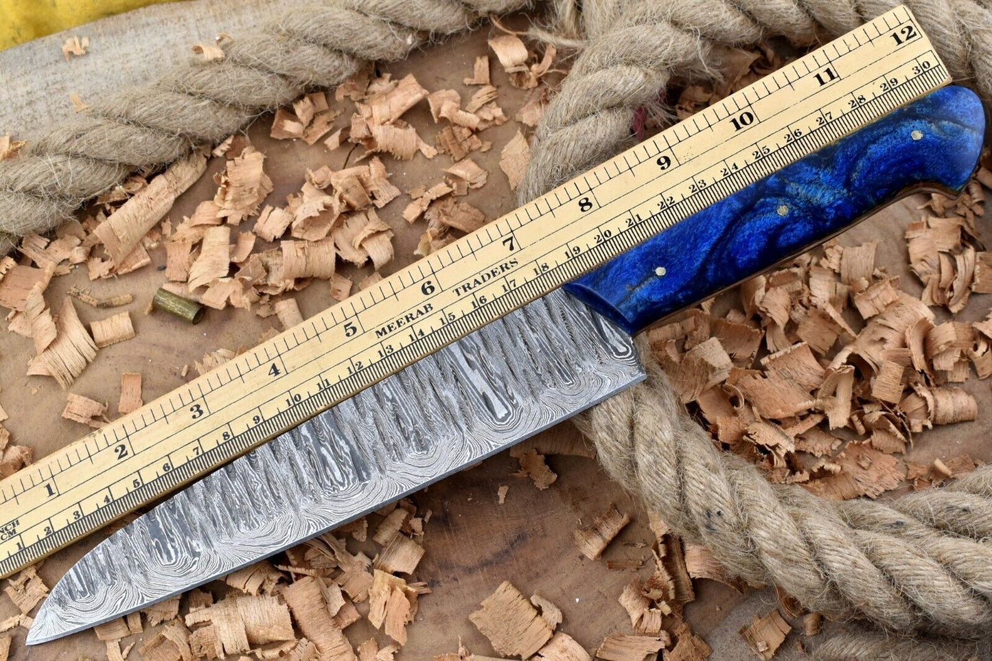 12” Handmade Damascus Steel Chef Knife – Blue Raisin Thappa Handle