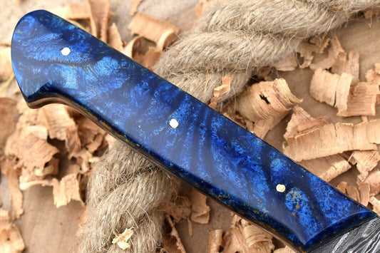 12” Handmade Damascus Steel Chef Knife – Blue Raisin Thappa Handle