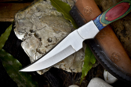 Custom Skinner Knife ATS-34 Steel with Hardwood Handle & Steel Bolster – 9.5" Fishing & Hunting Knife