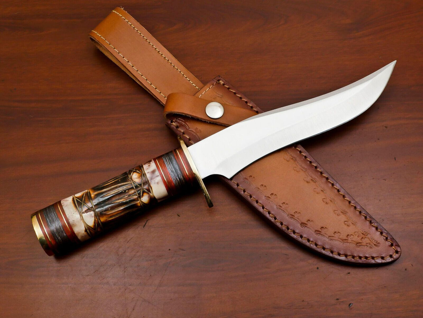 Handmade 12-Inch D2 Steel Clip Point Fixed Blade Hunting & Bowie Knife