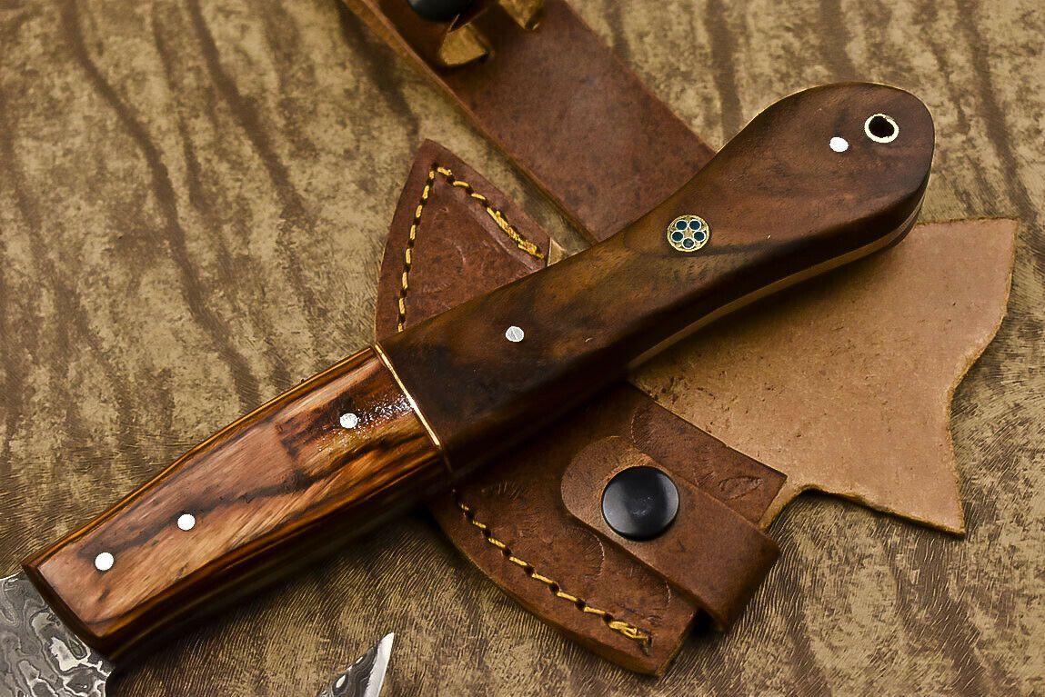 Handmade Damascus Axe Walnut Wood Handle Damascus Steel Axe Clever Chopper Knife with Leather Sheath