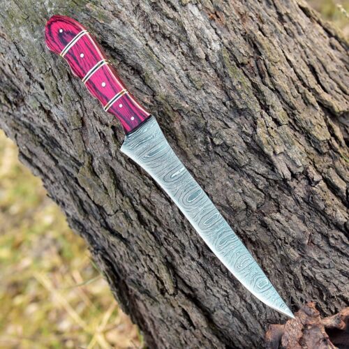 12" Handmade Damascus Steel Chef Fillet Knife Kitchen Knife with Wood Handle & Sheath