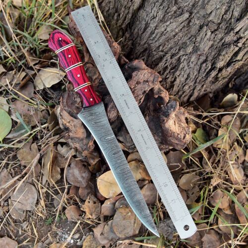 12" Handmade Damascus Steel Chef Fillet Knife Kitchen Knife with Wood Handle & Sheath