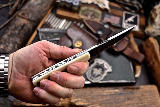 Handmade AUS-8 Steel Skinner Knife | Camel Bone Handle | Small Hunting & EDC Sport Mini Knife