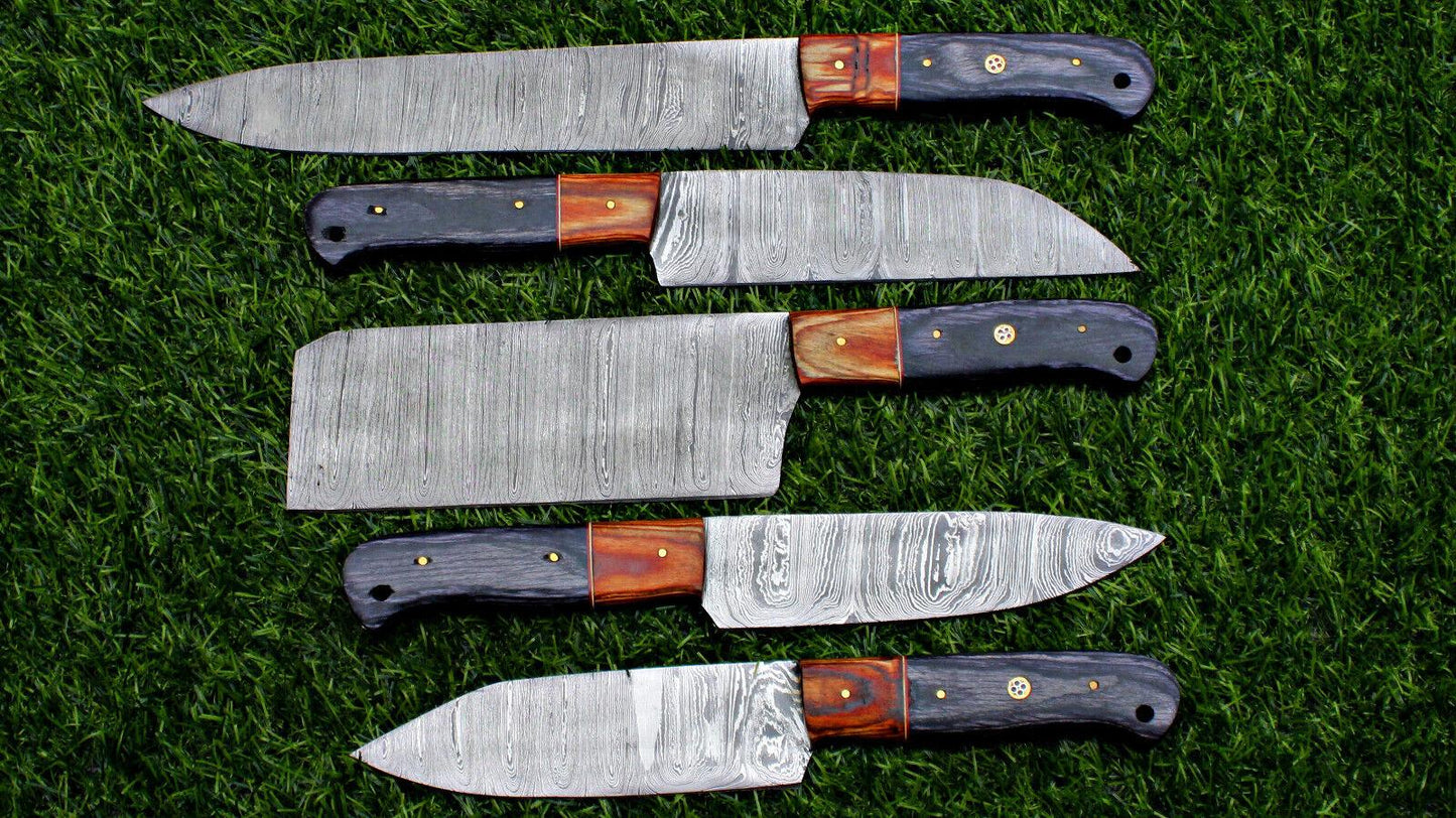 5Pcs Custom Handmade Chef Knife Set Damascus Steel Kitchen Knives