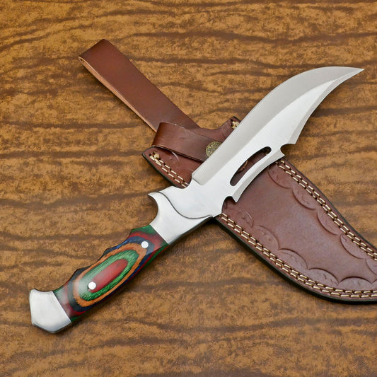 Handmade D2 Full Tang Bowie EDC Hunting Knife – Pakka Wood Handle with Sheath
