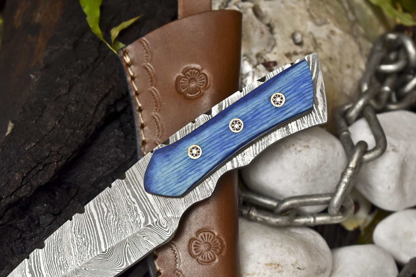 Twist Damascus Steel Skinner Knife with Hardwood Handle – Handmade Survival Gift