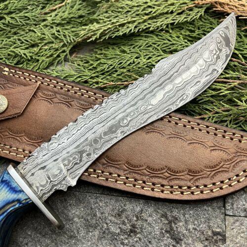 13" Handmade Damascus Steel Bushcraft Bowie Machete – Wood Handle & Leather Sheath