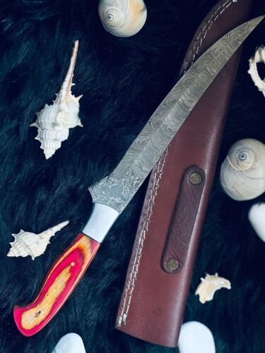 Heritage Forge 12 Inch Twist Damascus Brisket Fillet Knife with Camel Bone and Wood Handle