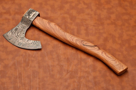 Custom Handmade Damascus Steel Tomahawk Viking Axe with Wood Handle
