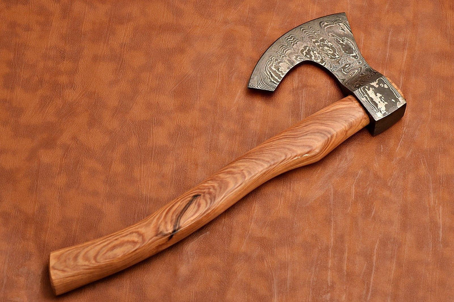 Custom Handmade Damascus Steel Tomahawk Viking Axe with Wood Handle