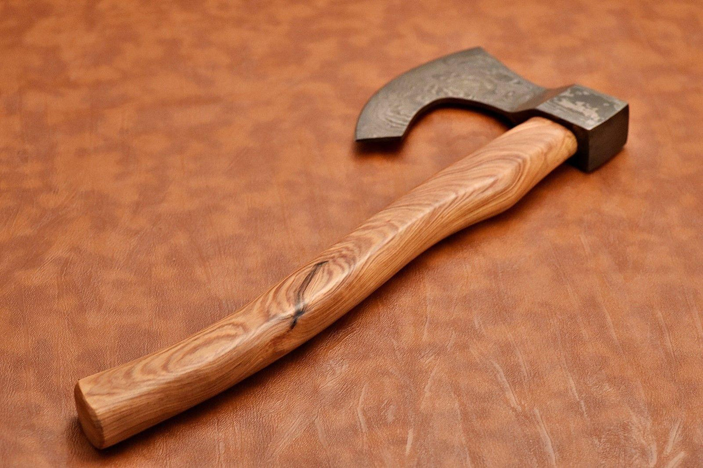 Custom Handmade Damascus Steel Tomahawk Viking Axe with Wood Handle