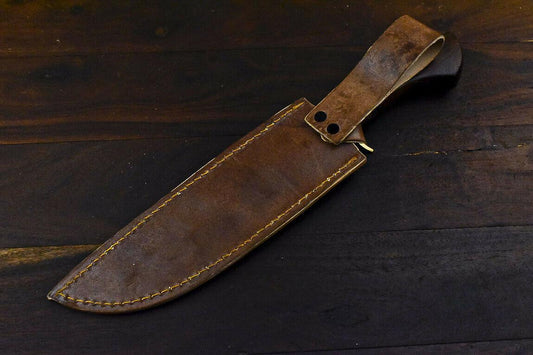 14.5" Damascus Bowie Knife with Walnut Wood Handle & Brass Guard