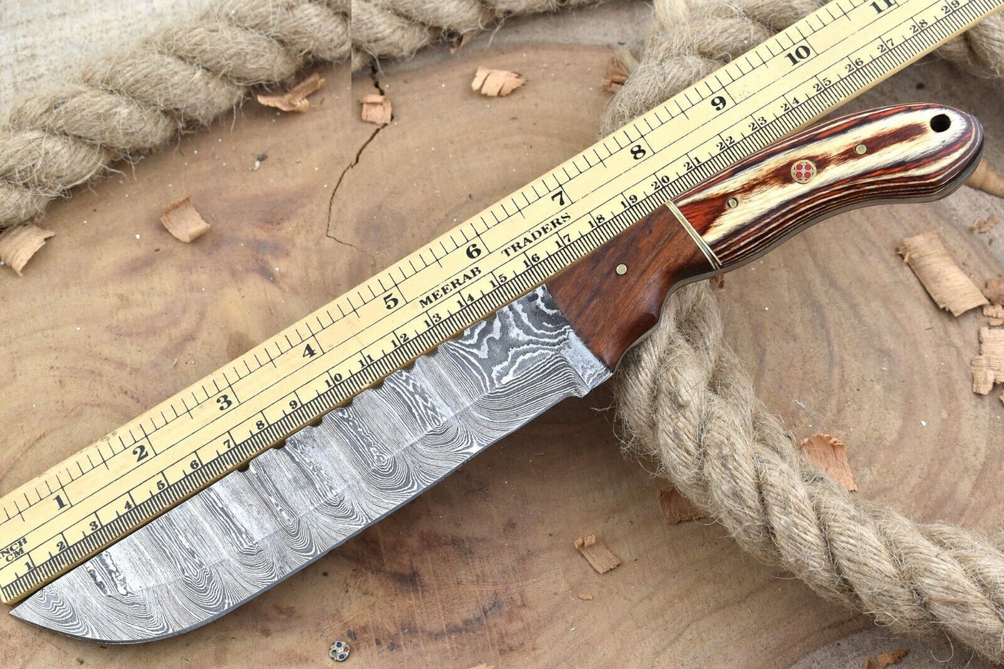 11" Custom Handmade Forged Damascus Steel Kitchen Chef Knife with Rose Wood & Dollar Sheet Handle
