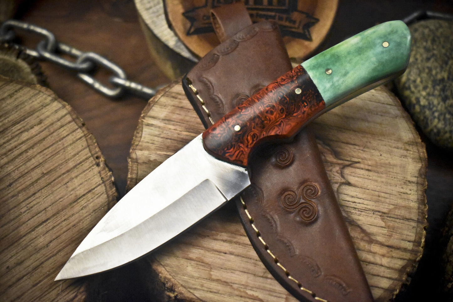 8" Custom Skinner Knife | 440C Steel Blade | Mixed Material Handle | Outdoor & Hunting