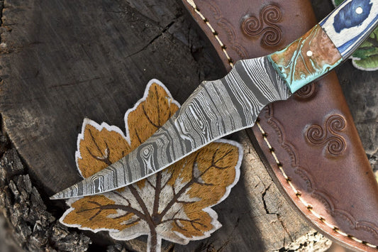 Hand Forged Twist Damascus Skinner Knife Hardwood Micarta Bolster Gift Knife